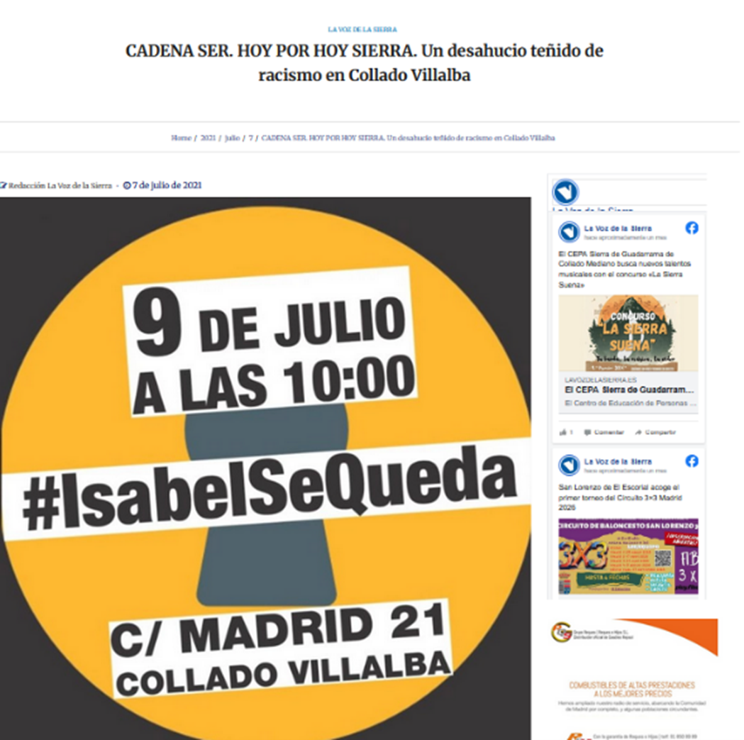 Denuncia de racismo en la actuación judicial en un desahucio en Collado Villalba